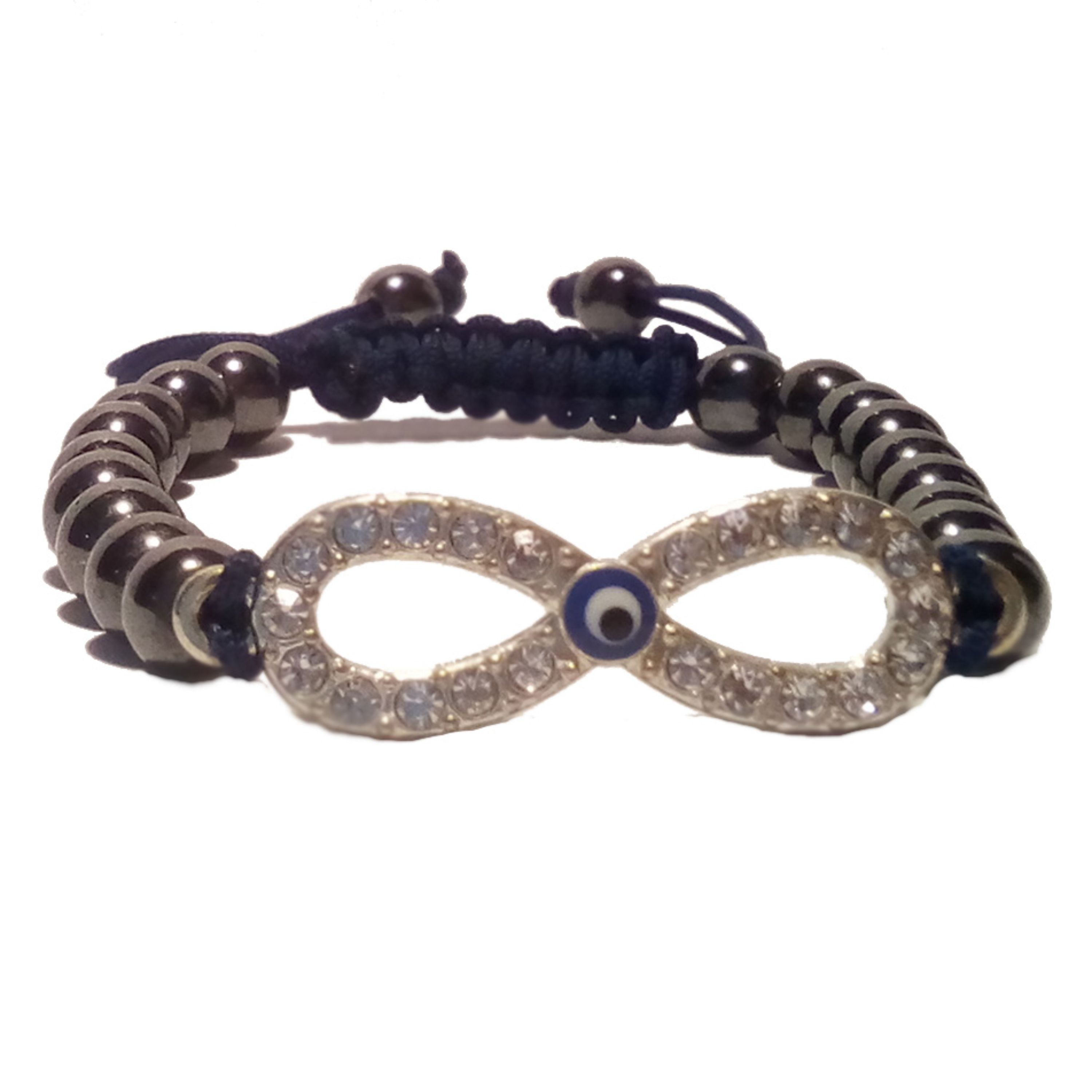 دستبند کشویی حدید کروی دودی با پلاک دستبند چشم نظر