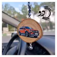 آویز ماشین چوبی دو رو چاپ دستی طرح شاسی قرمز