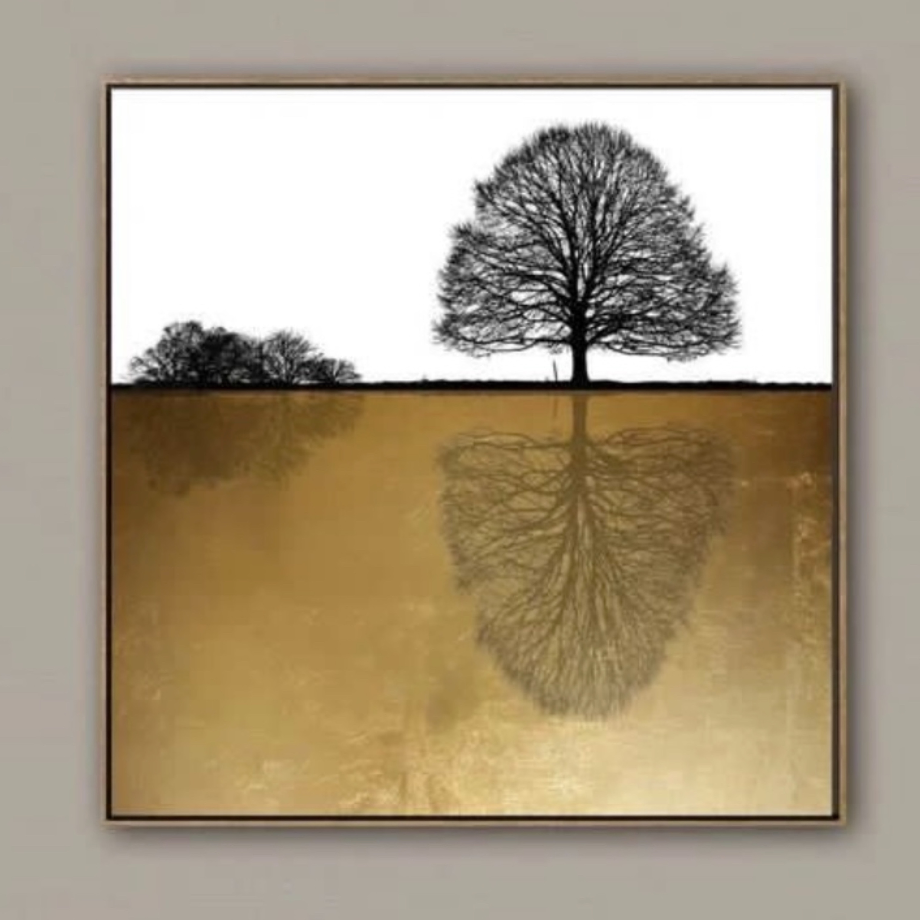 تابلودکوراتیو تک درخت کار رنگ روغن و ورقطلا ابعاد 70در 70