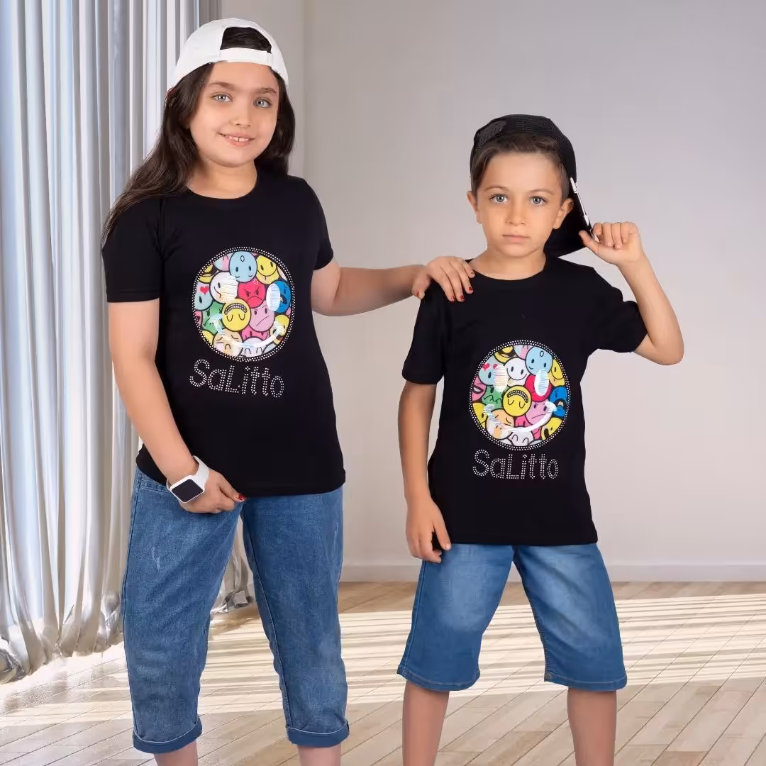 تیشرت دخترانه و پسرانه مشکی پنبه سوپر  100 درصد ایرانی چاپ تضمینی 
