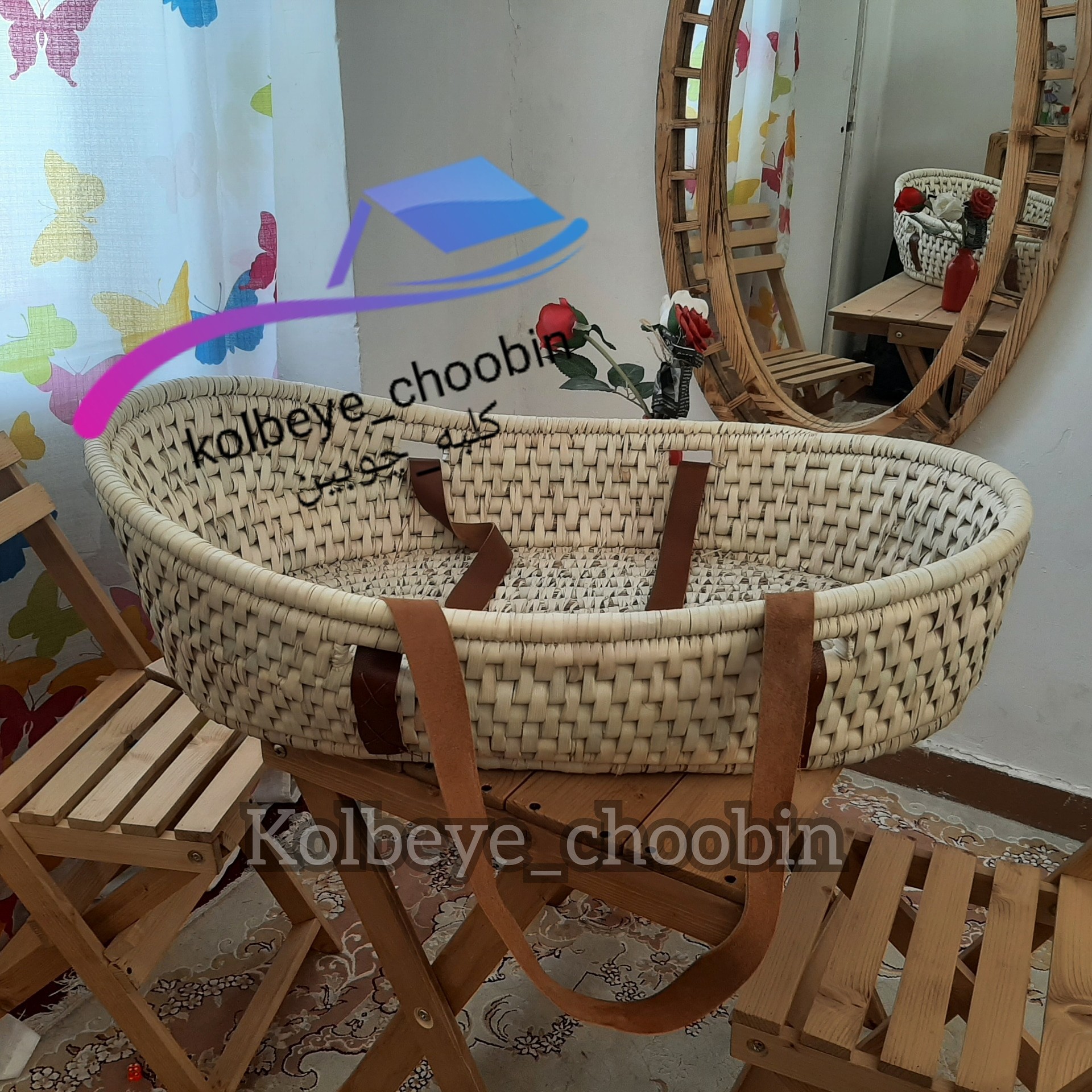 سبدحمل کودک حصیری و گهواره نوزاد حصیری بافت آجری مناسب جهت سیسمونی و ننوی کودک( هزینه ارسال درب منزل)