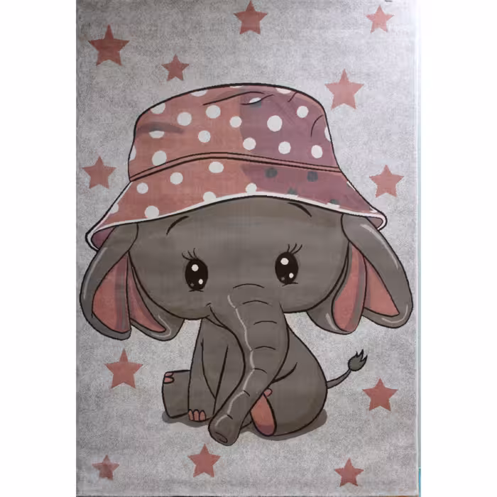 فرش کودک افرند مدل فیل کلاه صورتی کد 196 (چهار متری)