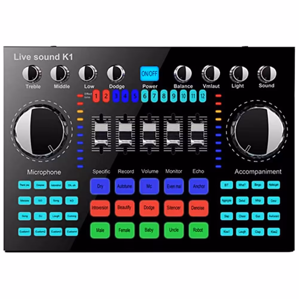 کارت صدای استودیوی K1 Live  بلوتوث 5.0 Mini Sound Mixer Board