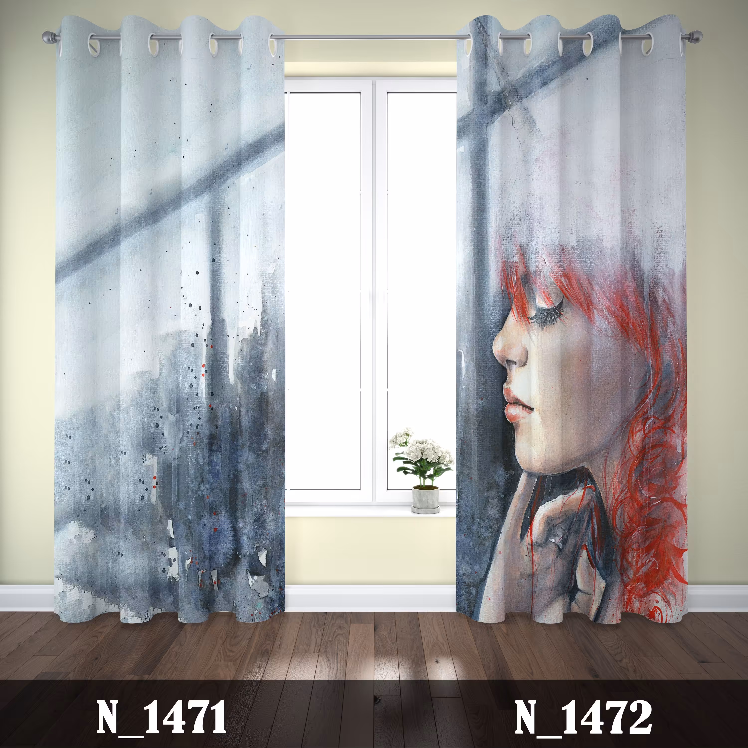 پرده چاپی پانچی طرح چهره باران