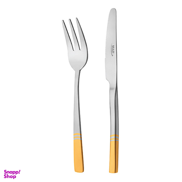 کارد و چنگال میوه خوری ناب استیل مدل فلورانس دورطلایی بسته 12 عددی