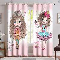 خرید پرده چاپی سه بعدی دخترانه طرح عروسکی پرنسس