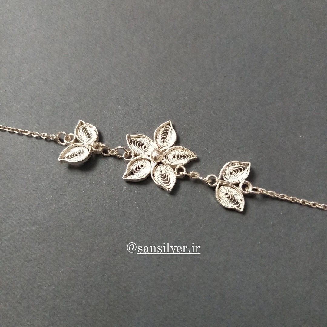 دستبند نقره ملیله  گل ستاره برگ ظریف نیم ست