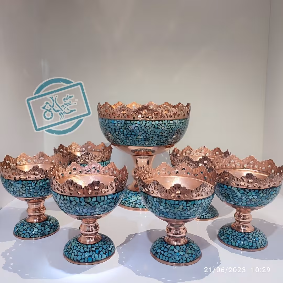 سرویس آجیل خوری فیروزه کوبی هفت پارچه امضا دار