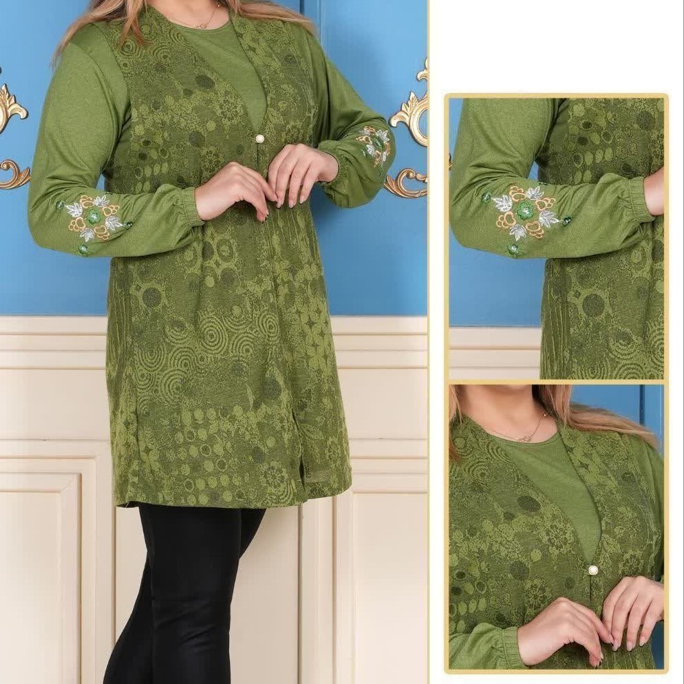 تونیک دوتیکه آستین گلدار زنانه