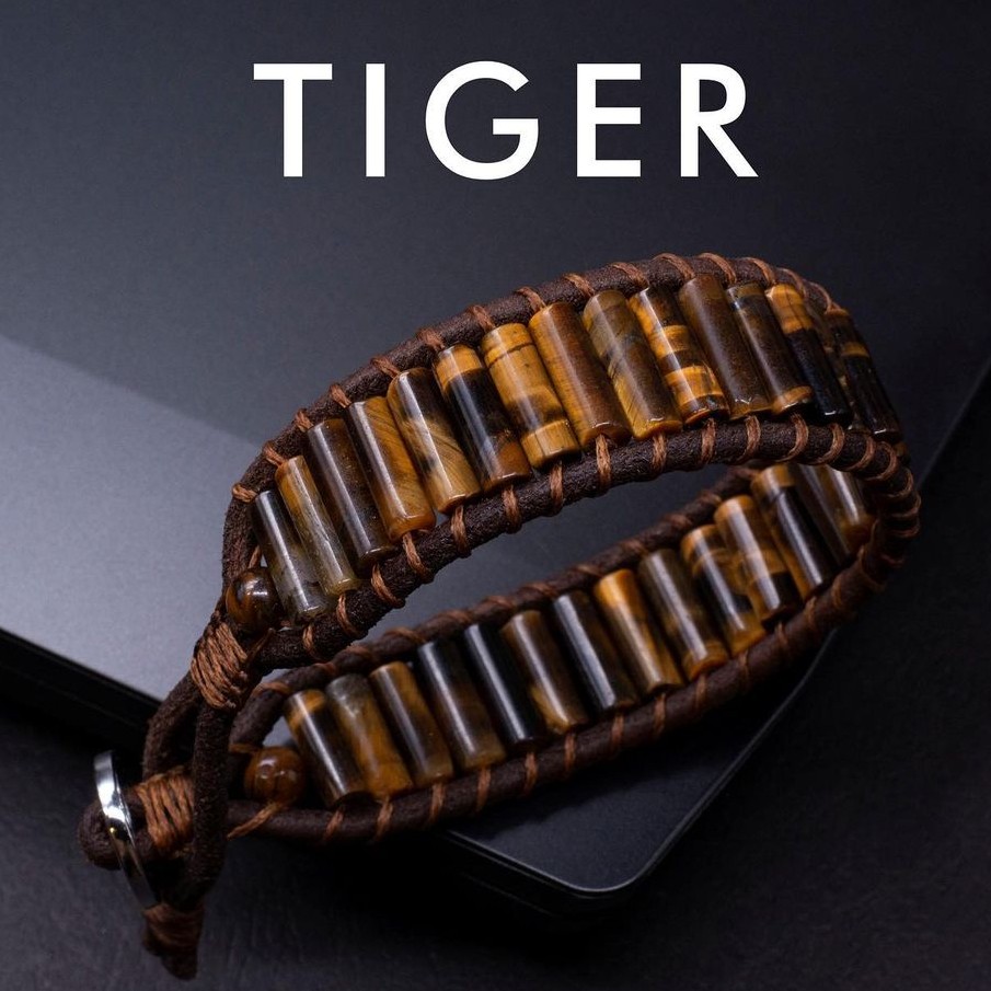 دستنبد چرم و سنگ طبیعی تایگر  فوق العاده زیبا و شیک 