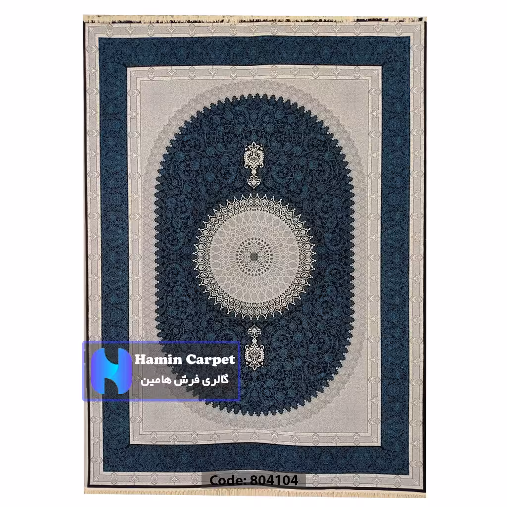فرش 6 متری 700شانه تراکم 2550 نخ آکلریک رنگ زمینه سرمه ای کد AR804104
