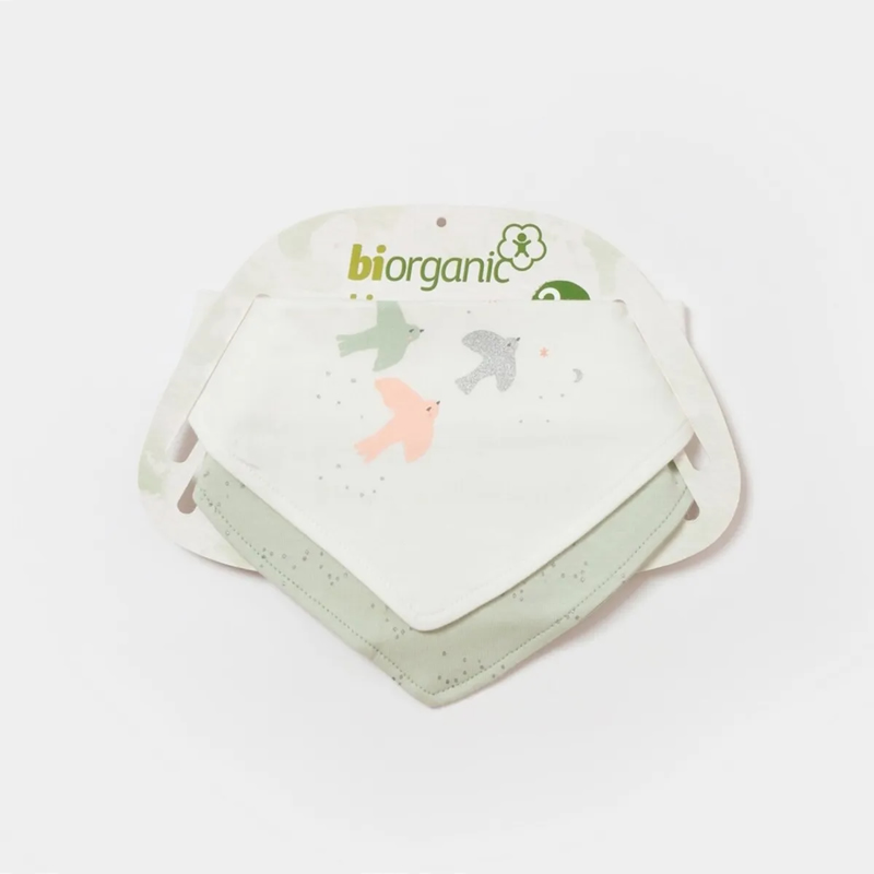 ست پیشبند دستمال گردنی 2 عددی نوزادی طرح پرنده کوچک بی ارگانیک biorganic