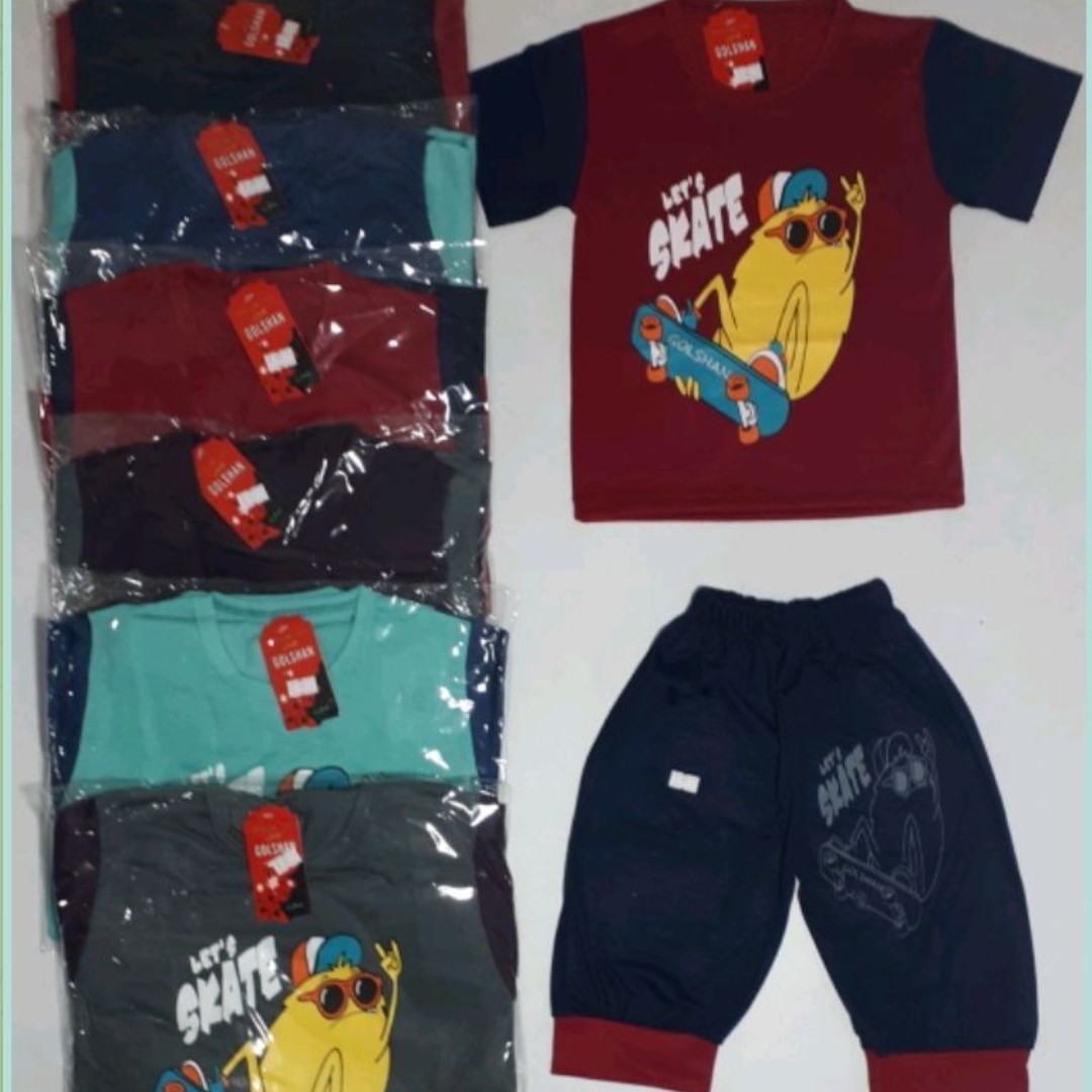 تیشرت شلوارک پسرانه سایز40..450 رنگ آبی سورمه ای توسی سبز جنس پنبه اسپان نرم و لطیف