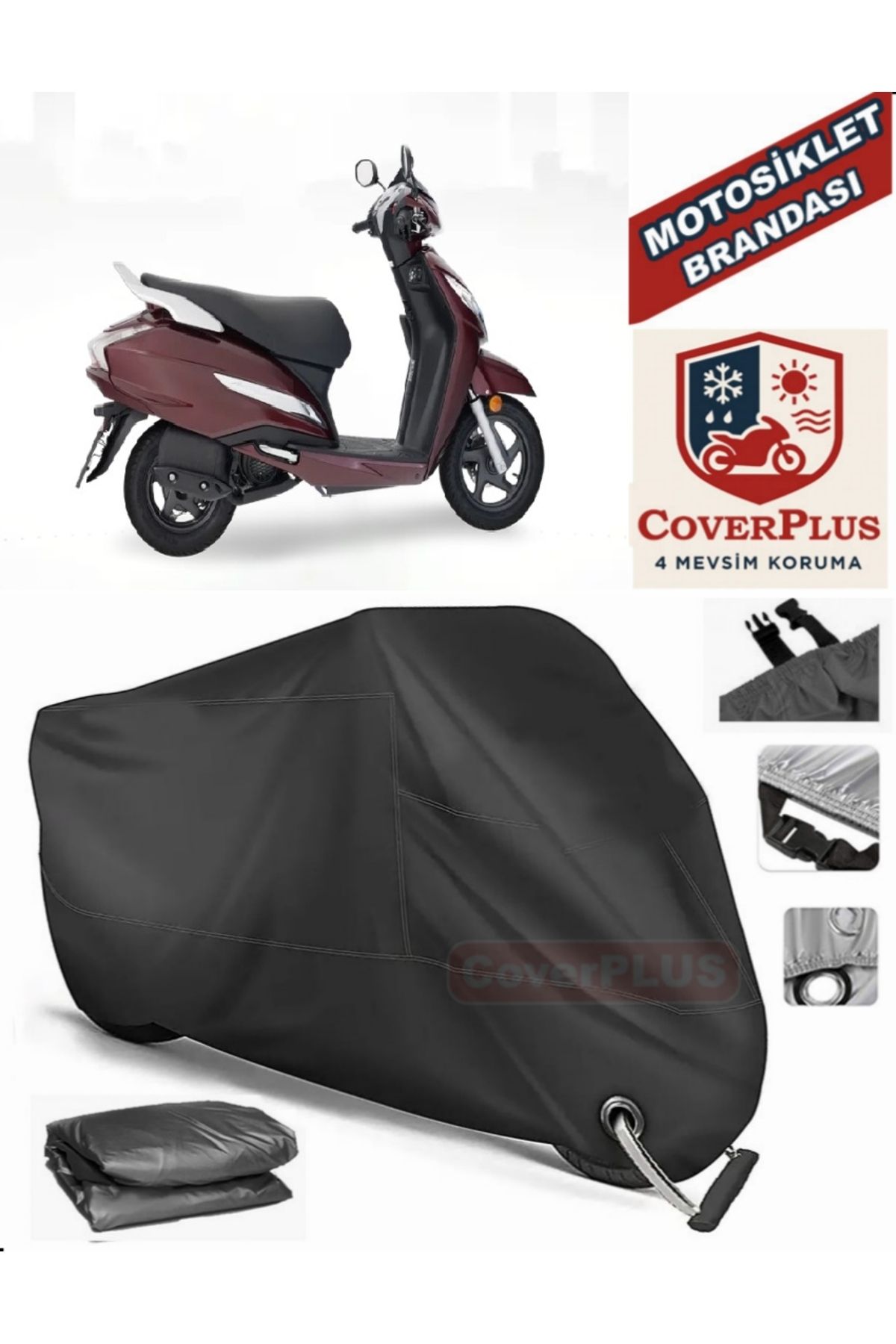 چادر موتورسیکلت مشکی قفل سیاه سازگار با HONDA ACTVA 110 موتور سیکلت تحت پوشش BRANDA COVER MotoEn