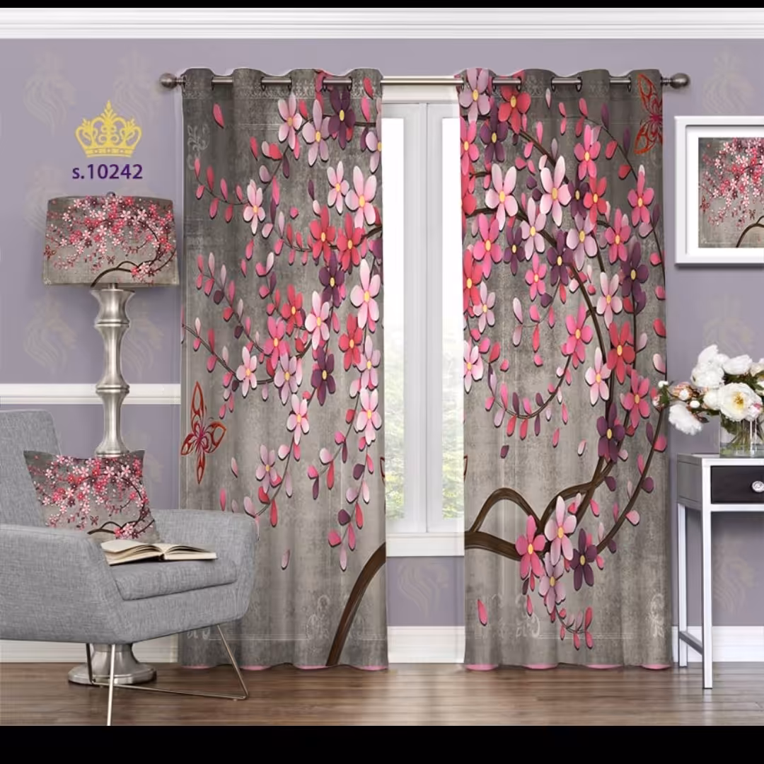 پرده پذیرایی دو قواره طرح گل کد S10242