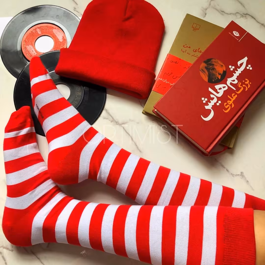 جوراب زیرزانو رینگی قرمز سفید نخ پنبه فری سایز