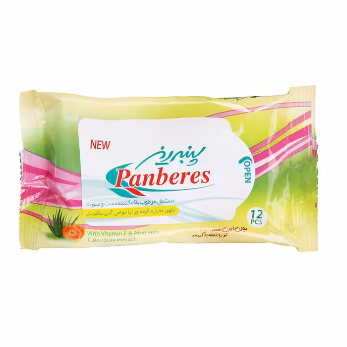 دستمال مرطوب دست و صورت پنبه ریز بسته 12 عددی