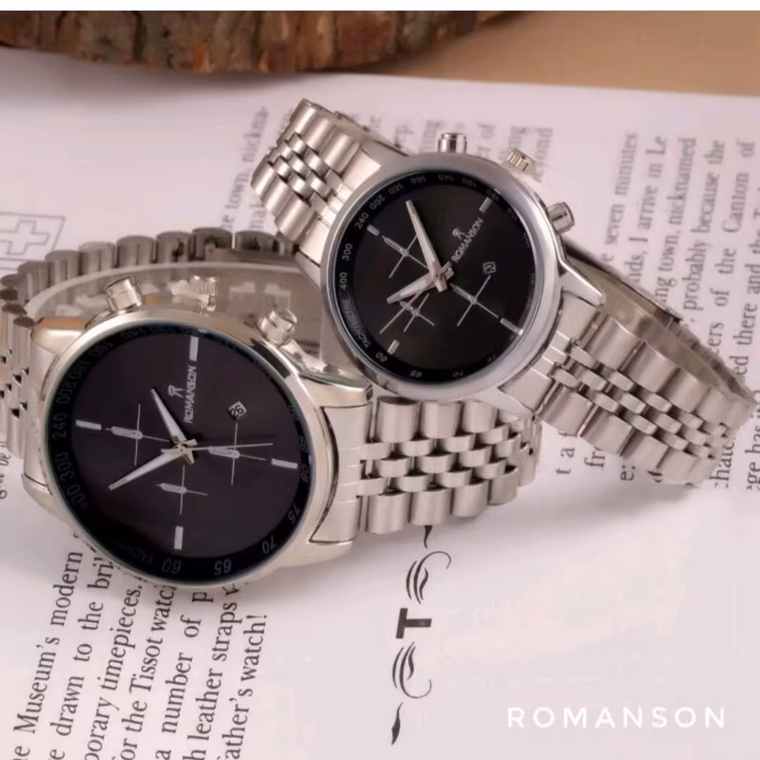 ساعت ست رومانسون صفحه مشکی تک موتوره 