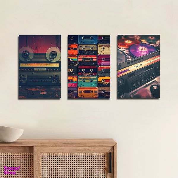 تابلو شاسی بکلیت طرح مدرن ضبط و نوار کاست مدل SH-1751 مجموعه 3 عددی