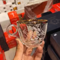 فنجان لب طلایی با تراشکاری بدنه بلوری ساخت چین شرکت بلینک مکس مدل چری بسته شش عددی