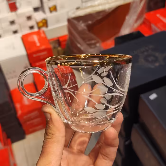فنجان لب طلایی با تراشکاری بدنه بلوری ساخت چین شرکت بلینک مکس مدل چری بسته شش عددی