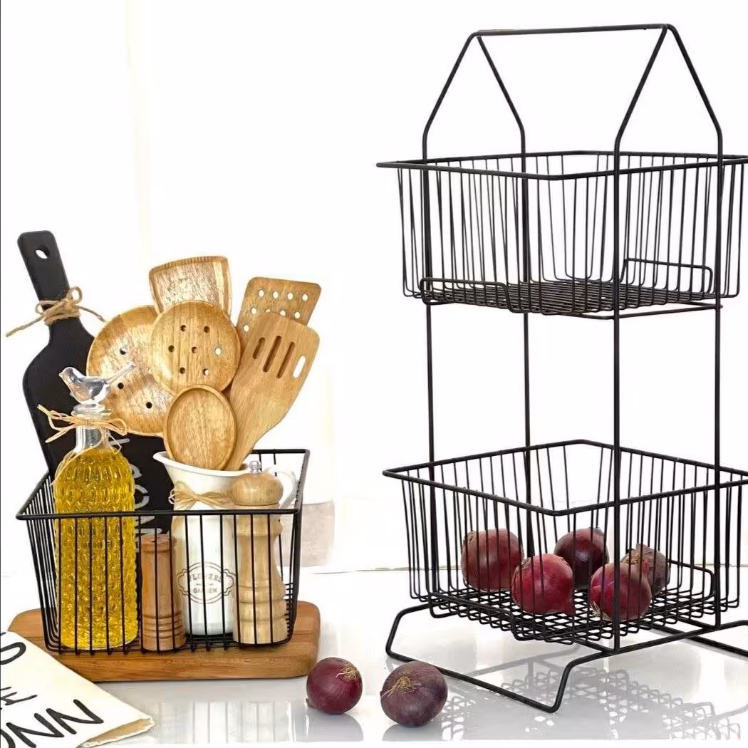 سبد پیاز و سیب زمینی دو طبقه دسته دار. جای پیاز و سیب زمینی دو طبقه، سبد پیاز و سیب زمینی فلزی