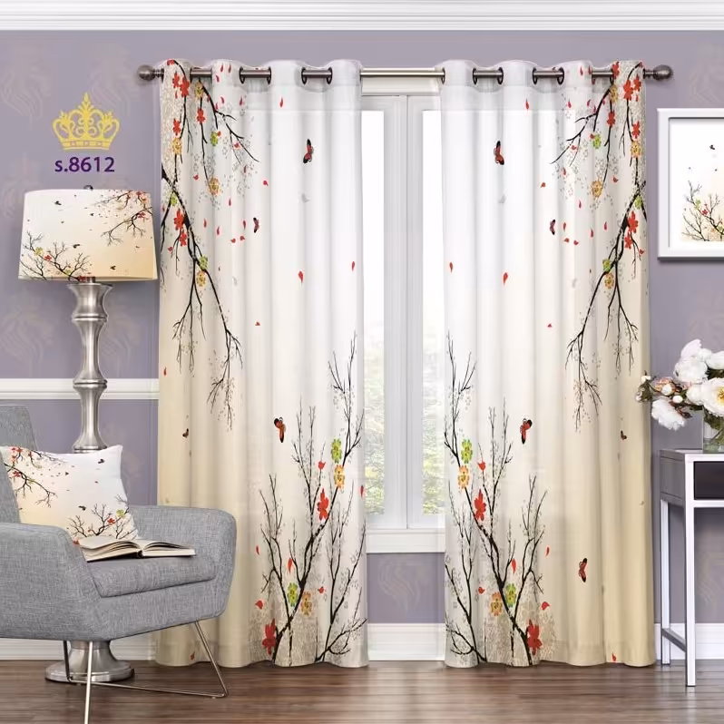 پرده پذیرایی دو قواره طرح درخت کد S8612