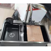 سینک ظرفشویی فانتزی به همراه شیر و سبد و دکمه پیانوی و آبریز آبشاری میوه شور