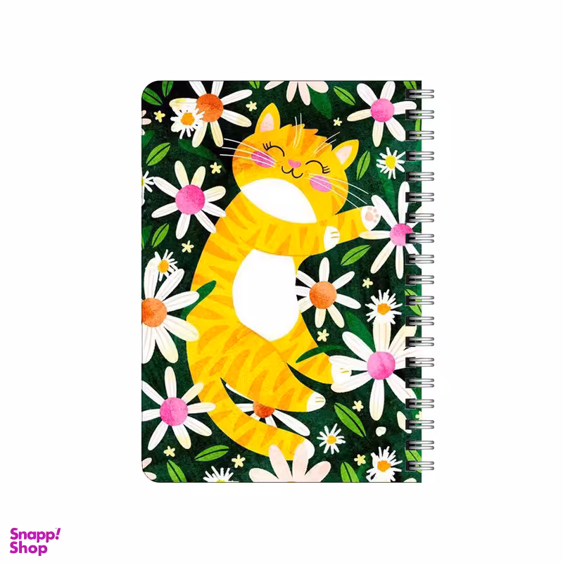 دفترچه یادداشت ۸۰ برگ بامبیلیپ مدل چوبی طرح گربه خوشحال در میان گل ها کد 3553979