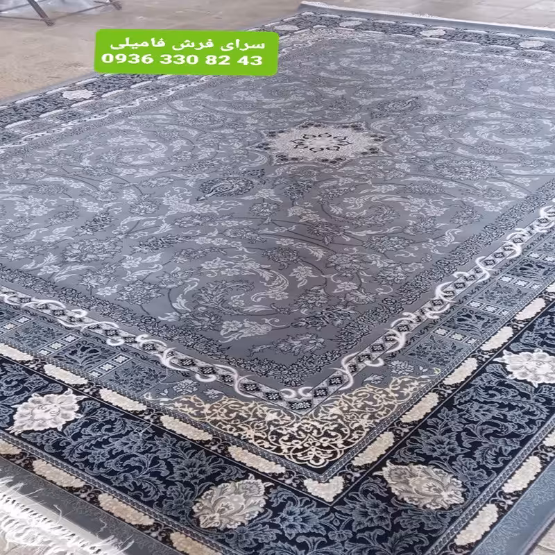 فرش ماشینی مدل دایان رنگ دودی اصل 700شانه تراکم2550 نخ اکریلیک12متری
