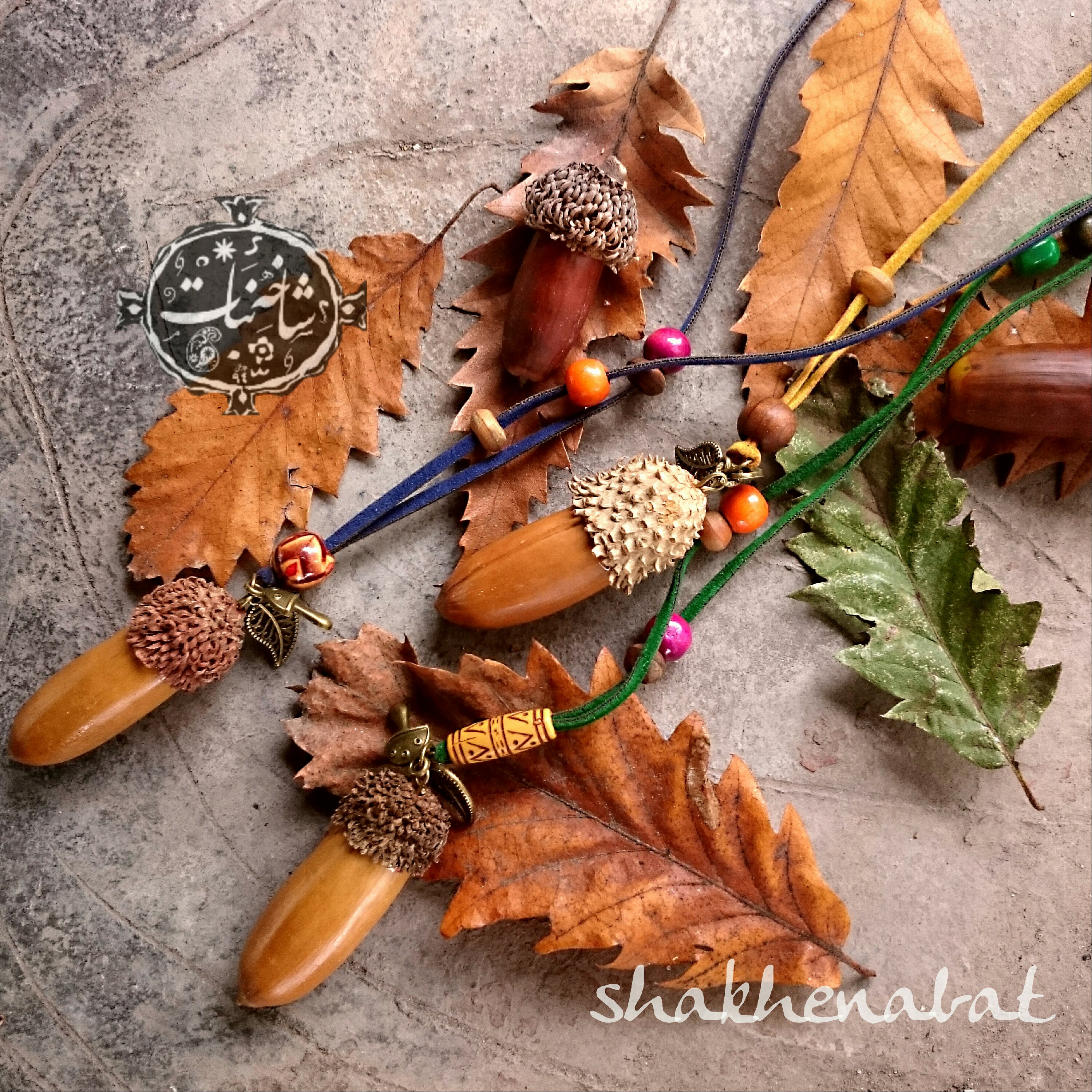 گردنبند بلوط طبیعی با بند جیر رندوم 