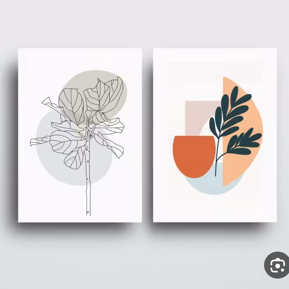 تابلو مینیمال طرح برگ و گلدان پک دوتایی 
