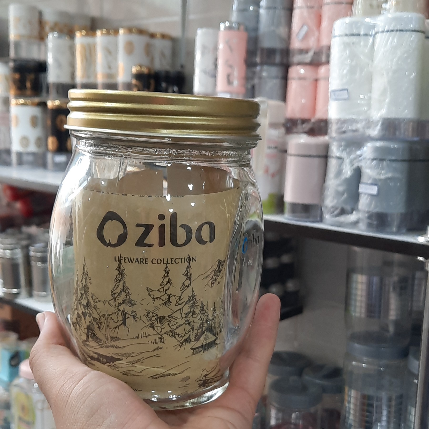 جا حبوباتی شیشه ای بانکه  درب فلزی طلایی سایز بزرگ برند زیبا سازان