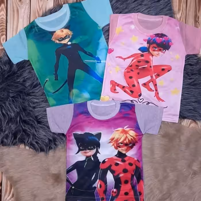 تیشرت دخترانه و پسرانه دخترکفشدوزکی و گربه سیاه