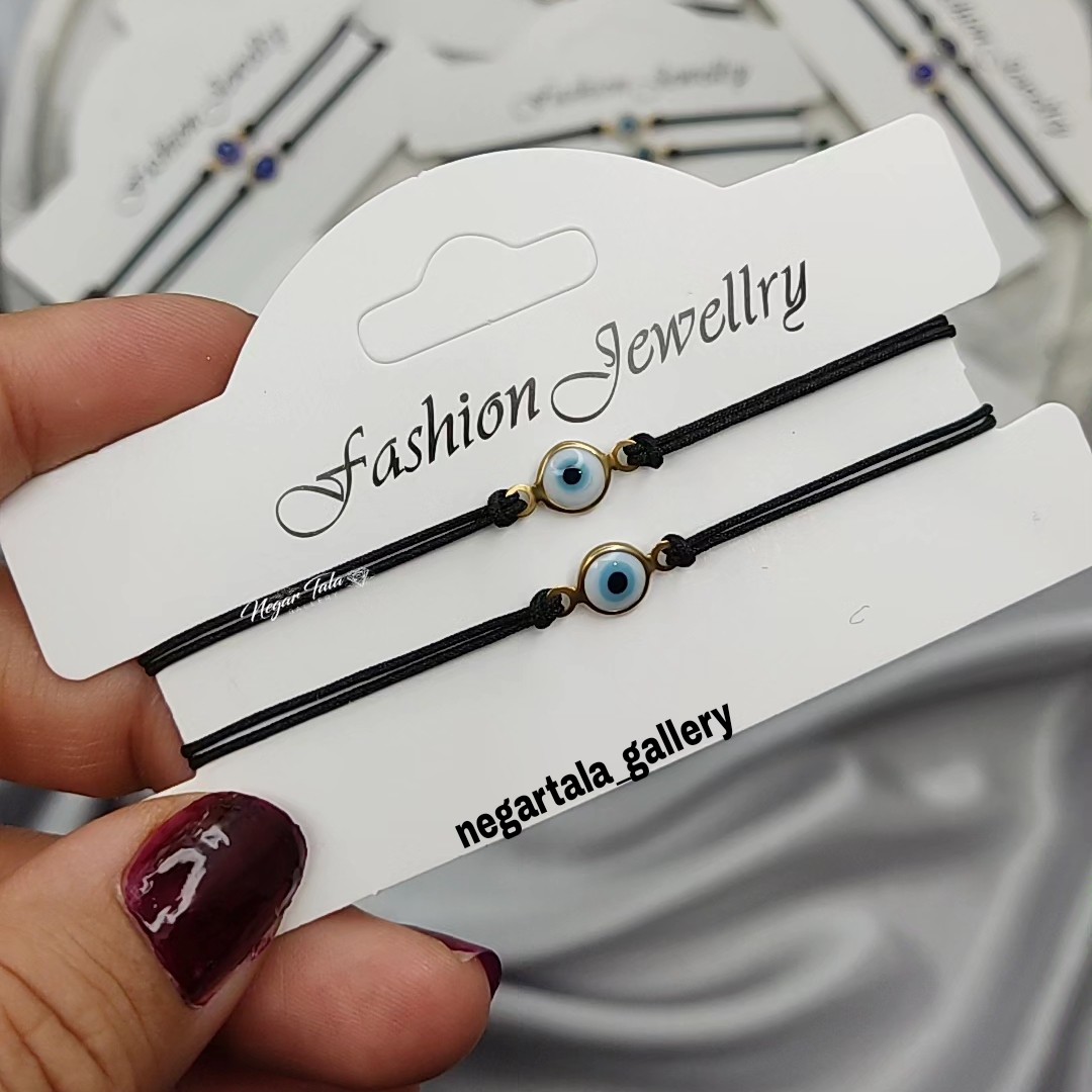 دستبند ست چشم نظر استیل رنگ ثابت نخی بافت 