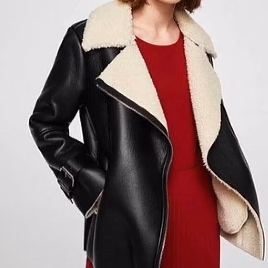 کاپشن کت بایکر چرم وخز اصل منگو کلاسیک زمستانی بسیار ضخیم اورجینالMANGOاسپانیا مردانه زنانه سایز   