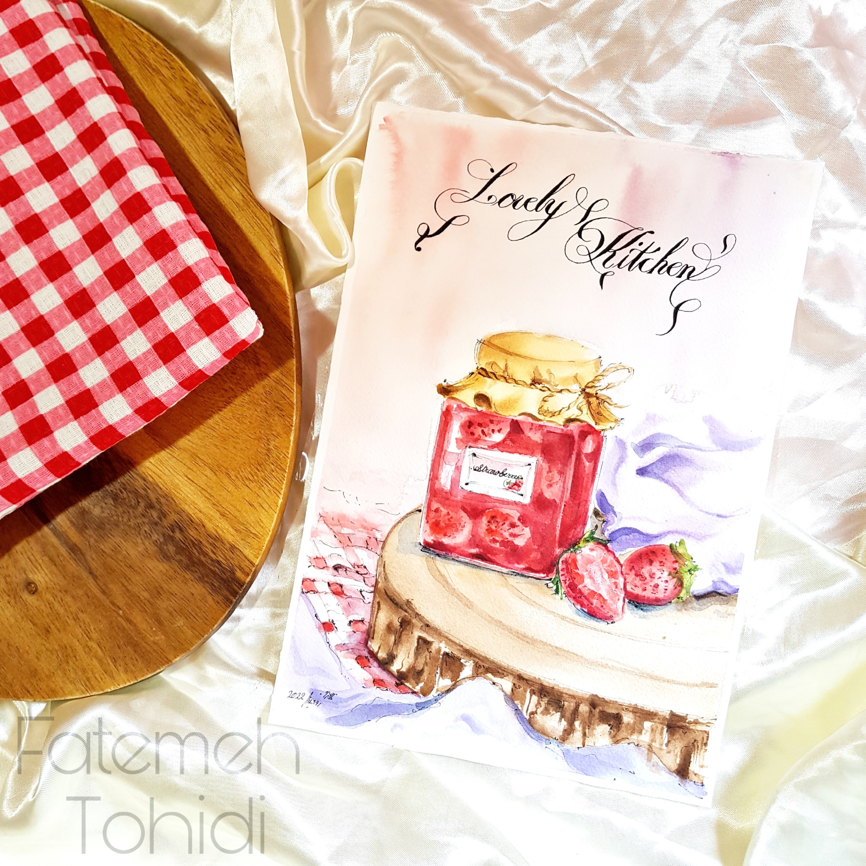 نقاشی آبرنگ مربای توت فرنگی (18 در 28)