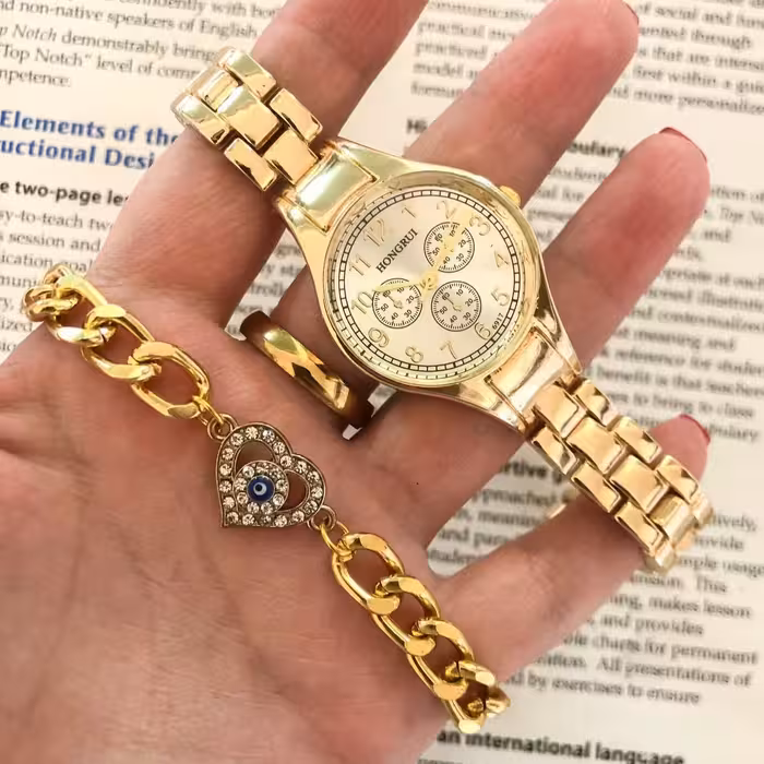 ست دستبند یا حلقه و ساعت مچی زنانه هانگری HONGRUI