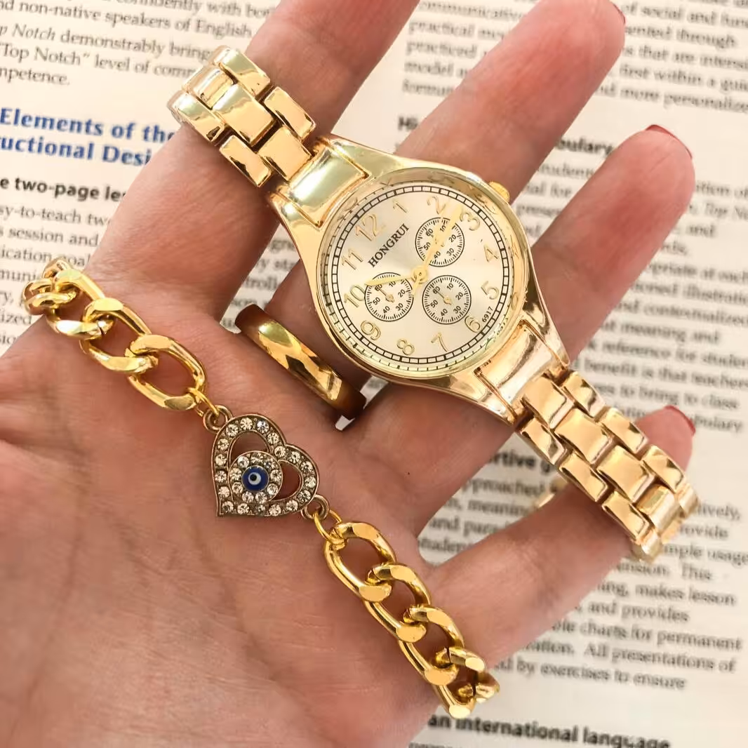 ست دستبند یا حلقه و ساعت مچی زنانه هانگری HONGRUI