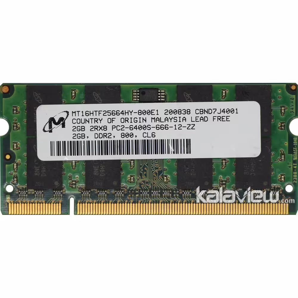 رم لپ تاپ میکرون 2GB مدل DDR2 باس 800MHZ-6400 مالزی MT16HTF25664HY-800E1 (MYS) تایمینگ CL6