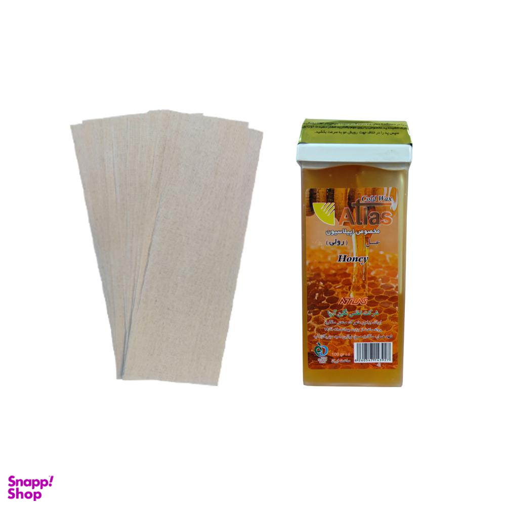 موم موبر اطلس (Atlas) مدل Honey حجم 100 میلیلیتر به همراه پد اپیلاسیون بسته 10 عددی