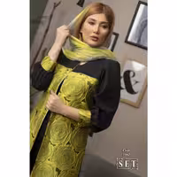 مانتو مجلسی مدل گلپوش رنگ زرد کد 1662 برند SET