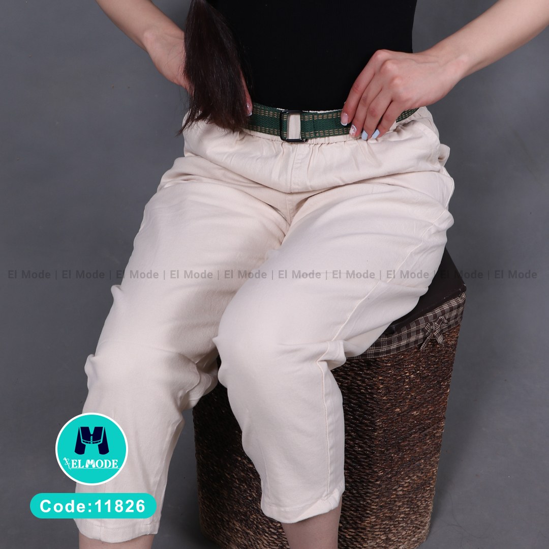 شلوار کتان مام استایل زنانه گرم بالا وارداتی رنگ سفید