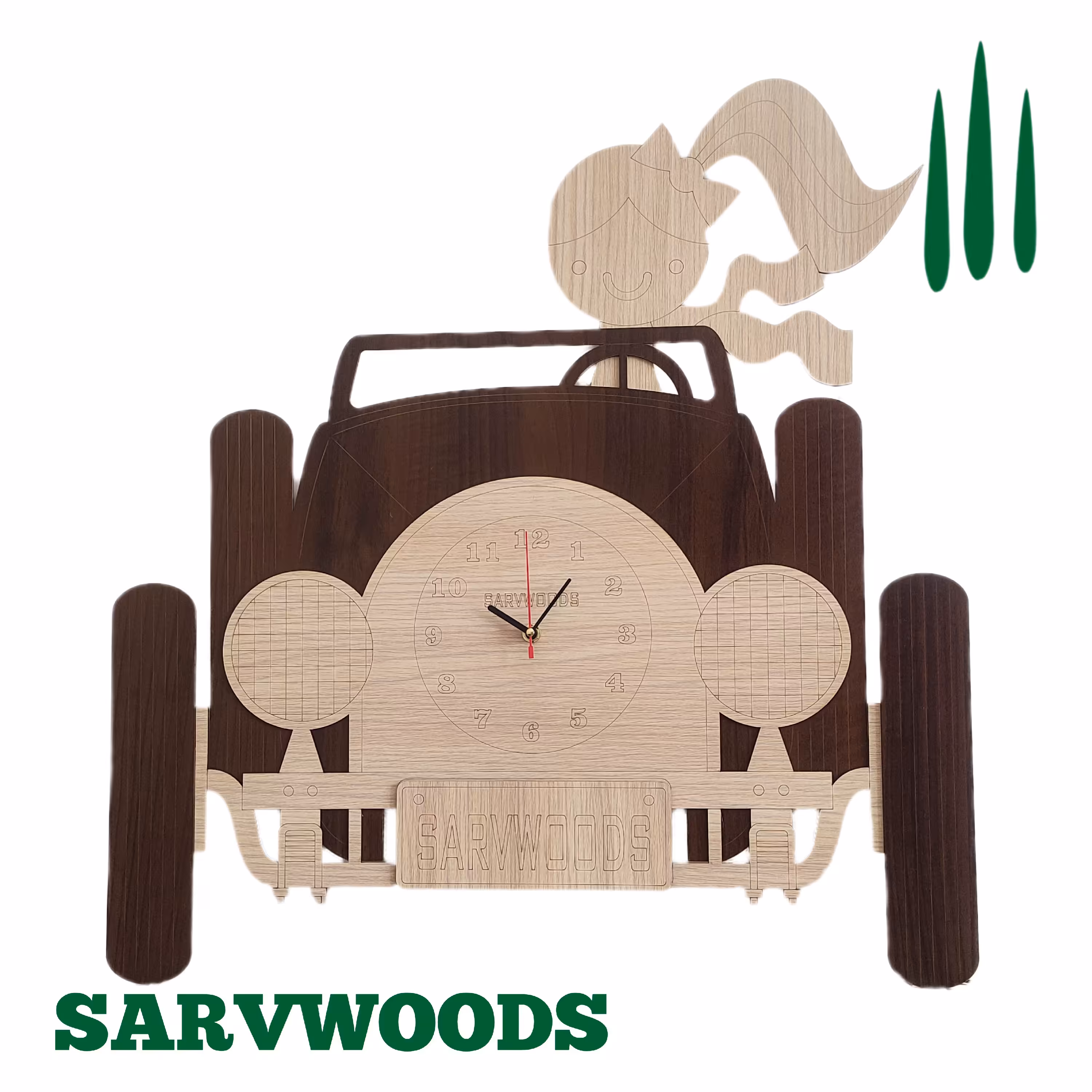 ساعت دیواری چوبی طرح خودرو  کلاسیک کد 002 مناسب اتاق کودک