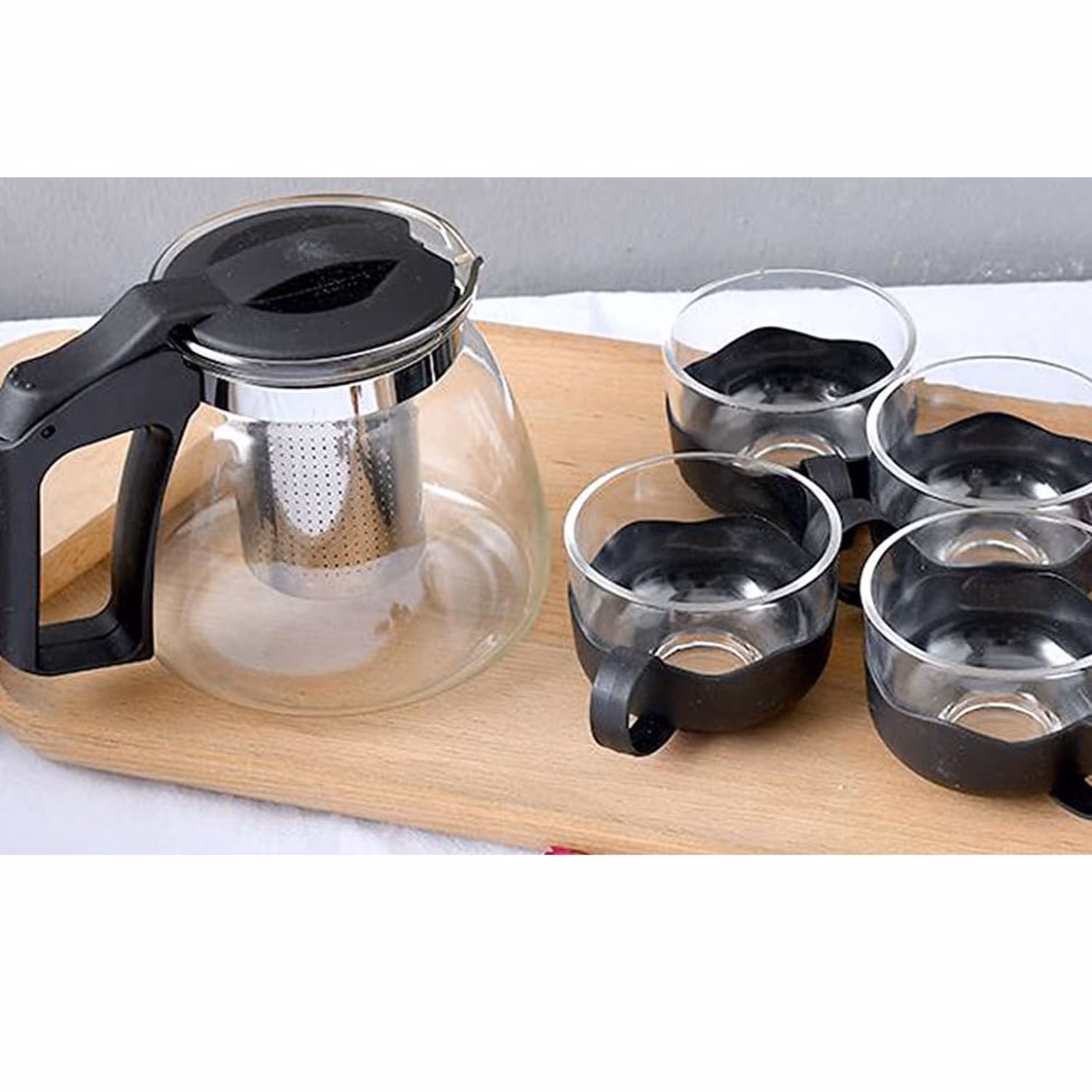 سرویس چای خوری  پیرکس 5 پارچه  قوری به همراه 4 عدد فنجان