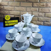 سرویس چای خوری چینی مقصود ، ضمانت سلامت کالا , طرح یکتا پلاتین , 17 پارچه