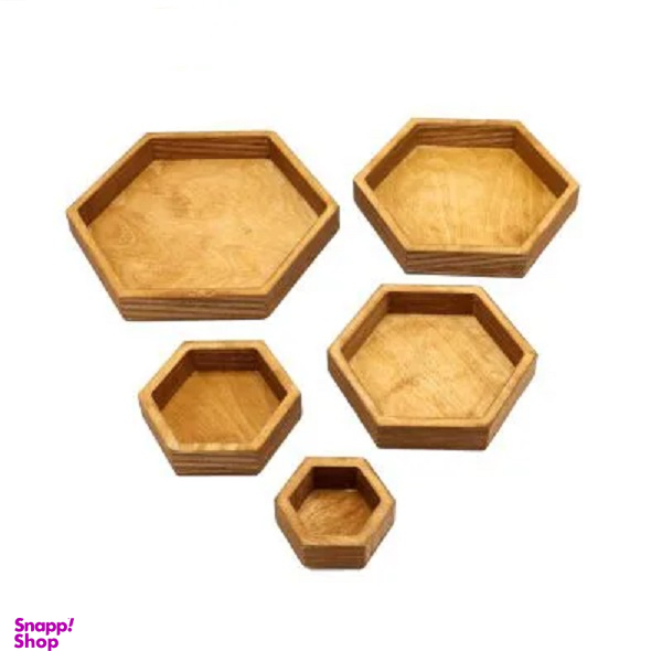 سرویس پذیرایی 5 پارچه چوبی طرح 6 ضلعی کد 9396