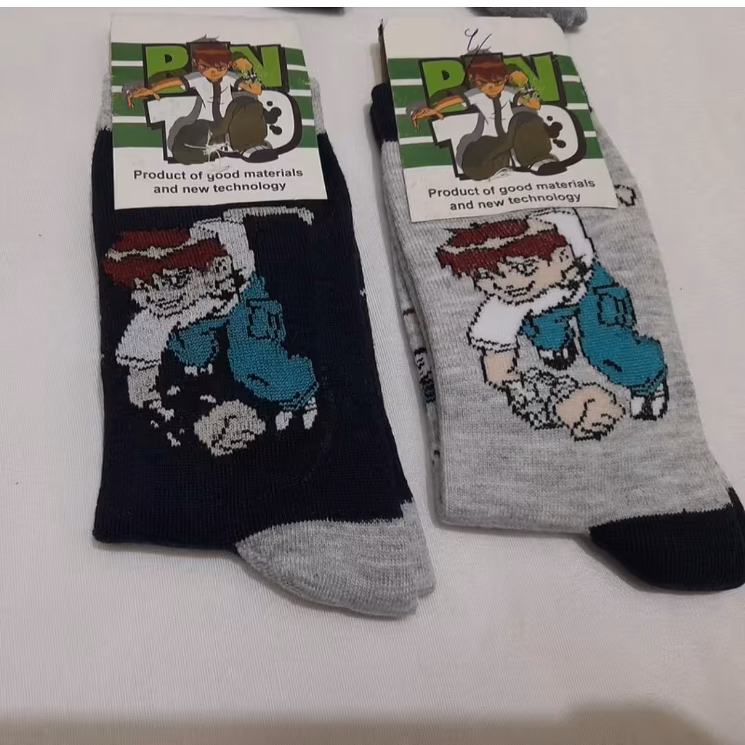 جوراب پسرانه طرح بن تن نیم ساق جنس نخ و پنبه در دو سایز 5 ساله و 6 ساله کیفیت عالی 