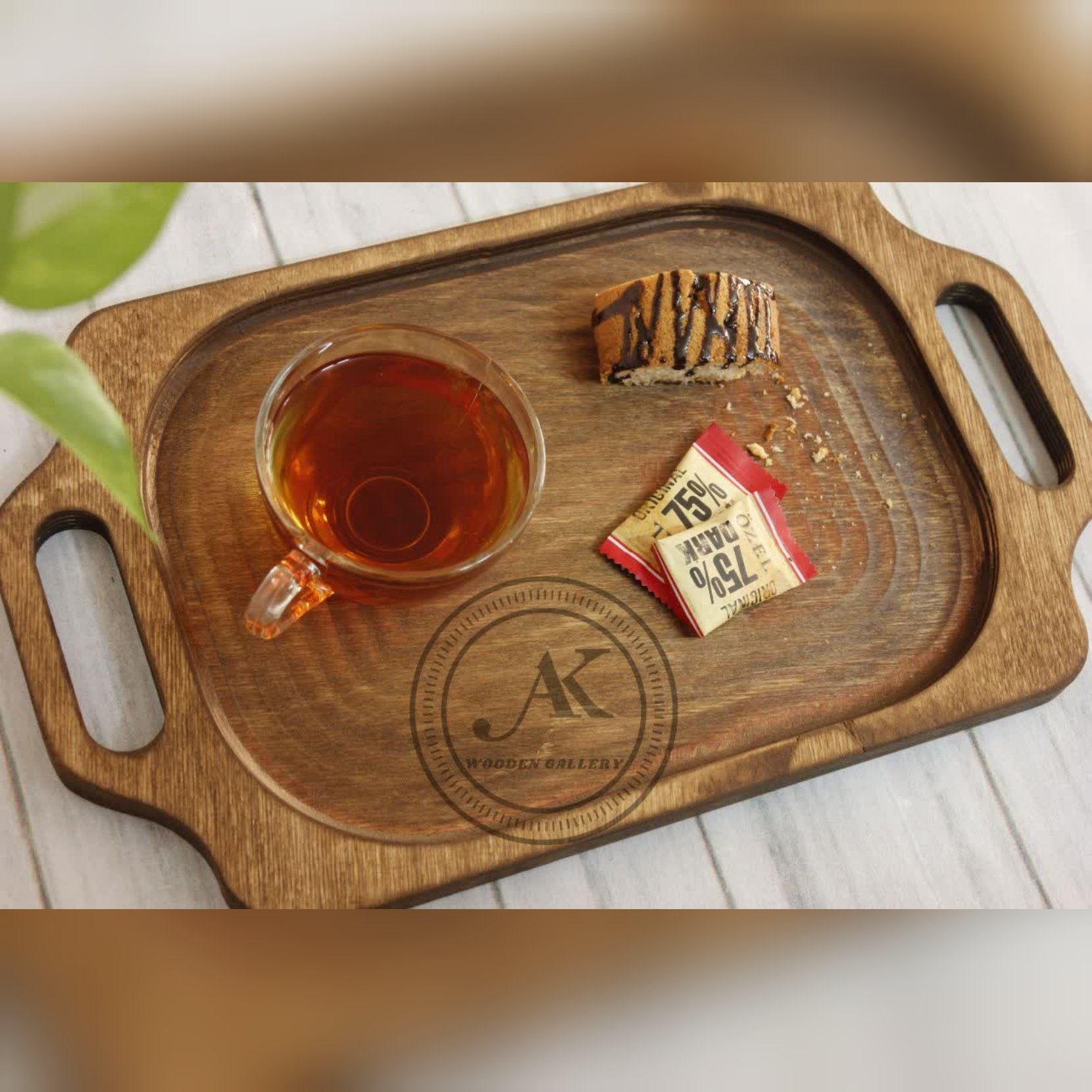 سینی چوبی دسته دار چهارگوش قطر 23×39