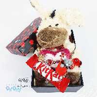 پکیج کادویی ولنتاین با عروسک خرگوش ولنتاینی ارتفاع 17 سانتی متر